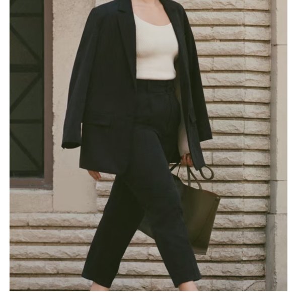 EVERLANE 100% Wool HIGH RISE Taper Black Pant Trouser Size 2 - Picture 2 of 10